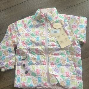 Colorful Bear Print Puffer Jacket